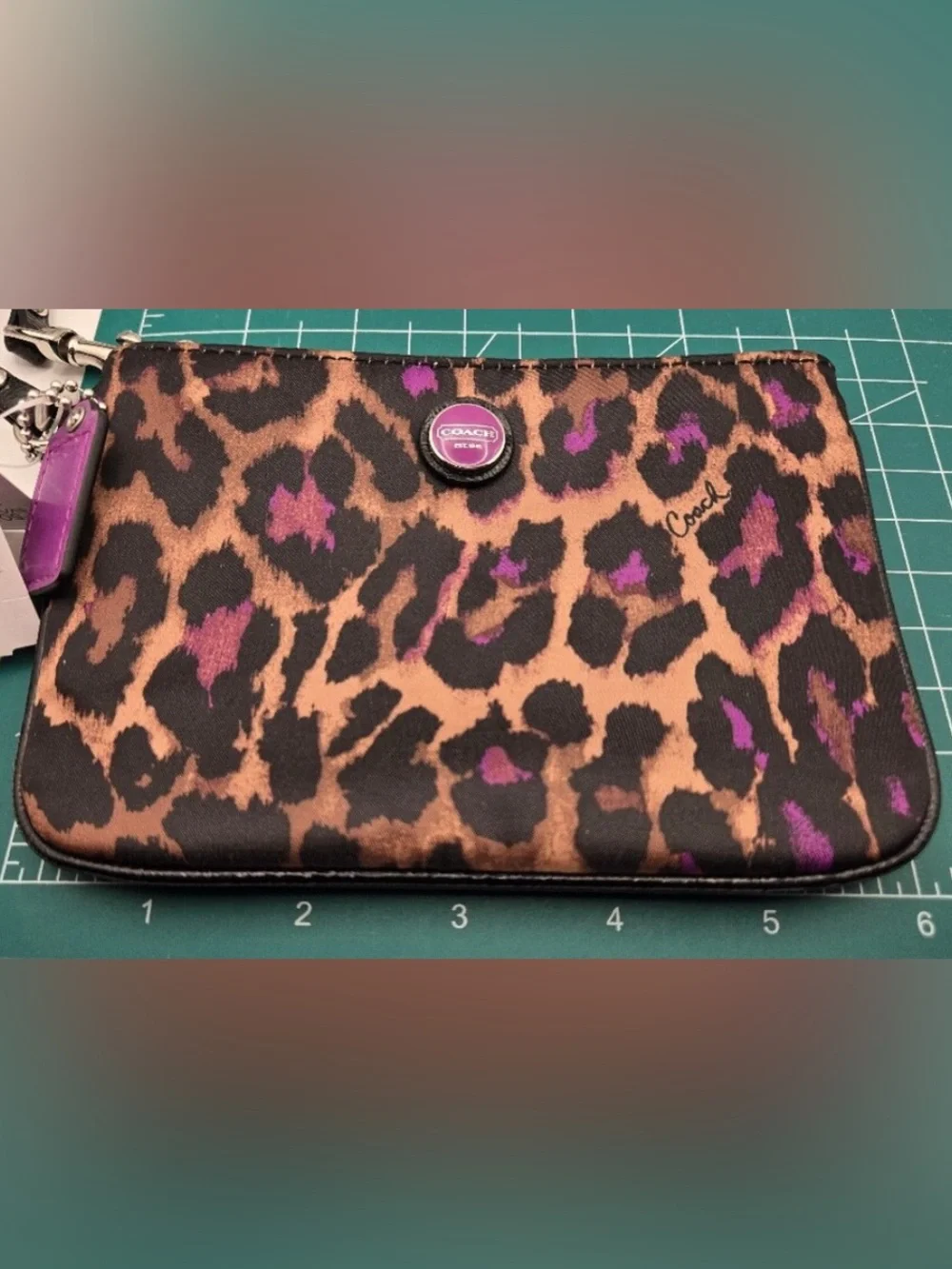 Coach Wristlet Clutch Ocelot Leopard Print Purple Brown Black NEW WITH TAG / BAG
